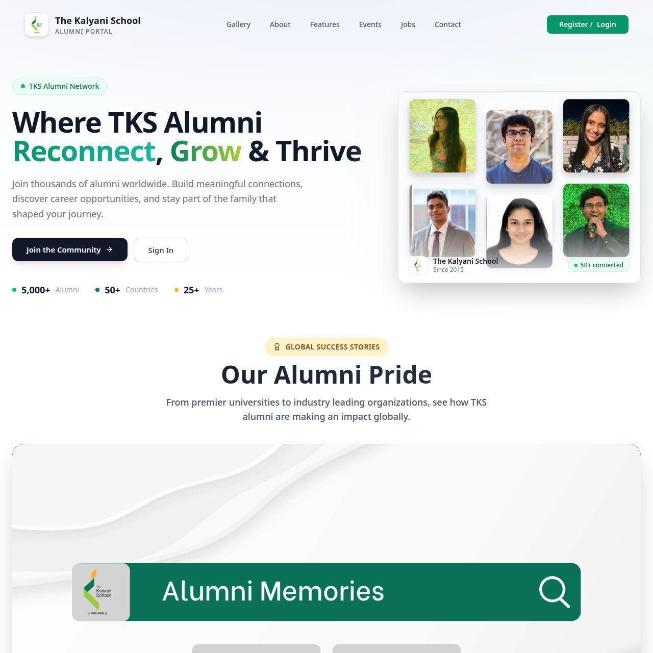 Kalyani School Alumni Portal — Community & Alumni Network — product screenshot